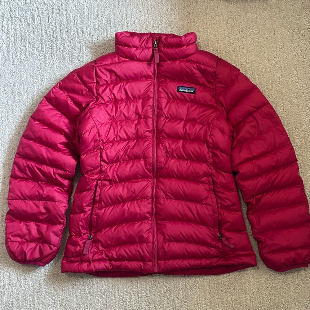 Patagonia Girls Size Large Berry Pink Goosedown Jacket Goose Down Full Zip